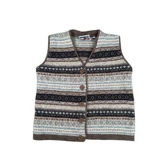 Vintage Maglia Donna Wool Sweater Vest Buttons Brown Pattern Made in Italy S - Picture 1 of 5
